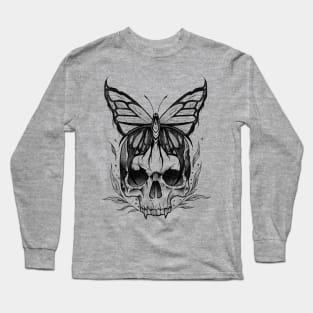 Skull and Butterfly (black version) Long Sleeve T-Shirt